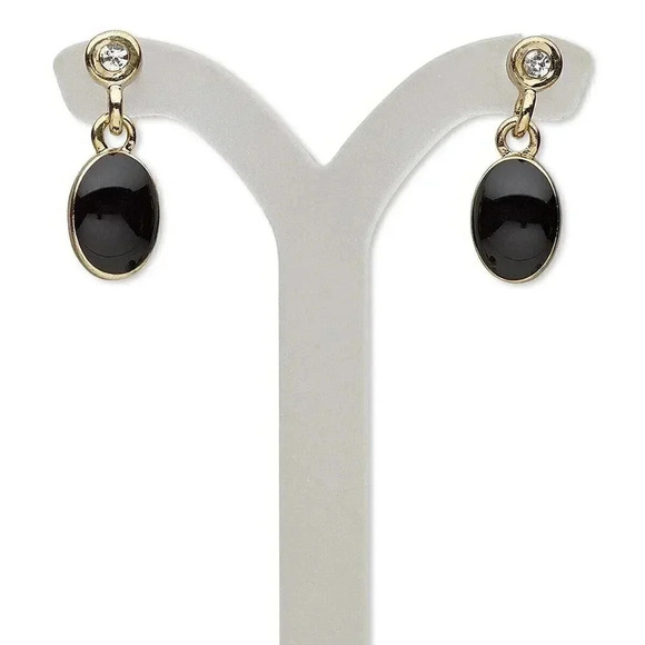Quiet Luxury Elegant Cubic Zirconia CZ Black Enamel Gold 14K Plated Earrings - Picture 1 of 2